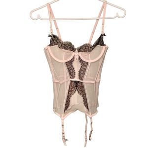 SILVER LABEL VICTORIA’S SECRET Sheer Pink with Black Lace Corset (Size 34B)